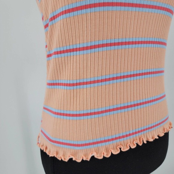 Billabong The Baby Tank Size Large Ribbed Fitted Striped Peach Pink Blue NEW - Picture 5 of 13